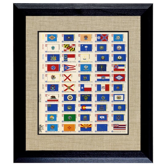 U.S. State Flag Stamp Sheet in 16" x 14" Wood Frame